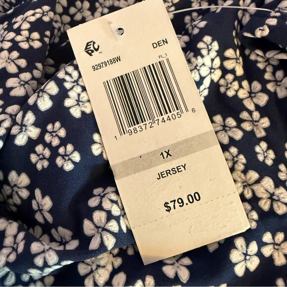 MSK Plus Size Printed Ring Short-Sleeve Midi Dress Navy White Women’s Sz 1X - Picture 9 of 11